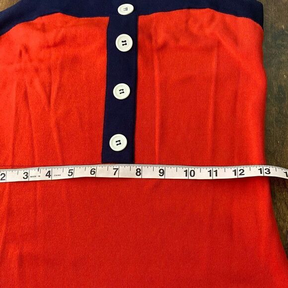 STAUD tomato red/blue straps w/ buttons dress knit S pinup retro - Picture 12 of 13